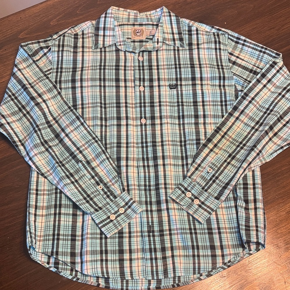 Cinch Kids Blue and Black Plaid Button Down Shirt